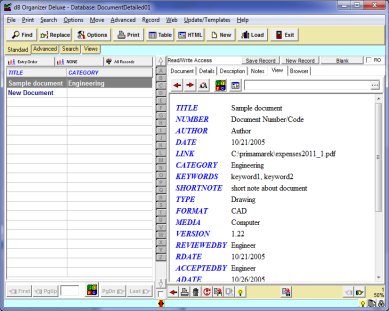 electronic document, database template