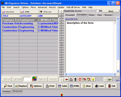 electronic document, database template