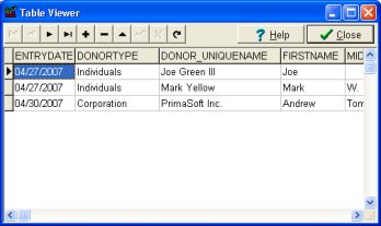 donation data, table viewer