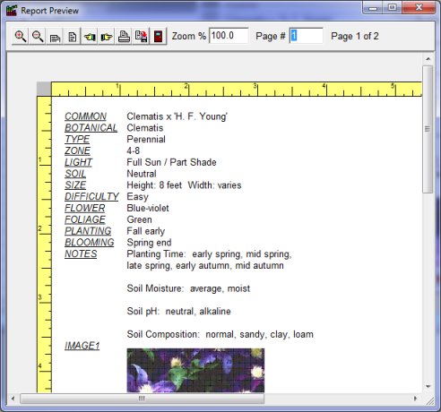 Garden Maintenance software report preview table