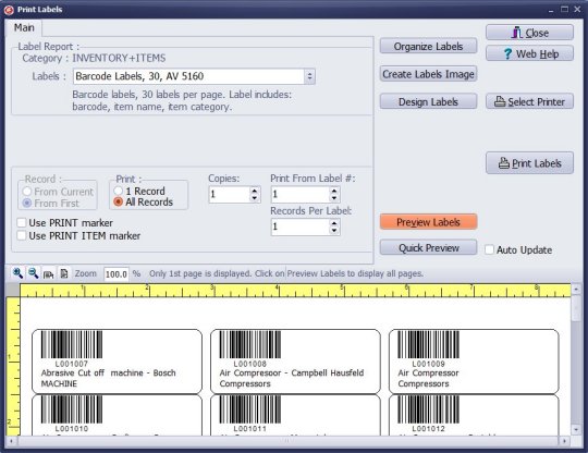 print labels window