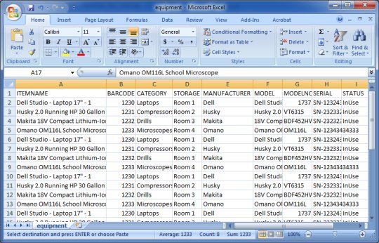 handy equipment tool import data from text spreadsheet