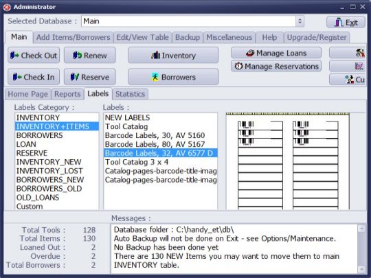 handy inventory predefined  barcode labels