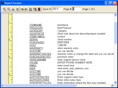 Hardware software report preview table