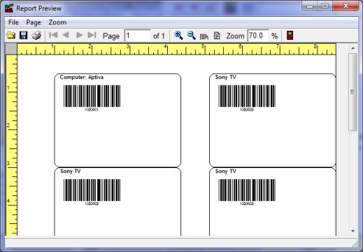 Inventory software label bar codes