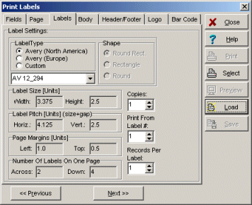Inventory software lable type