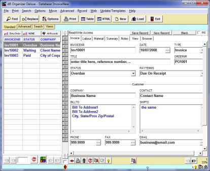 invoice software data entry page