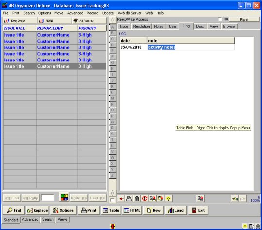 issue tracking activity page