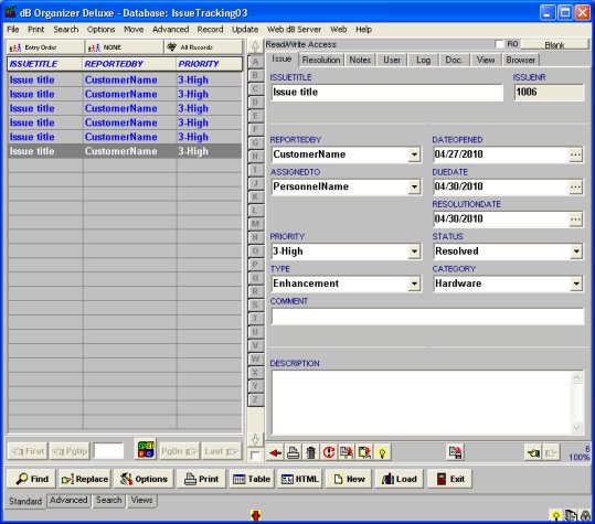 issue tracking database template 3