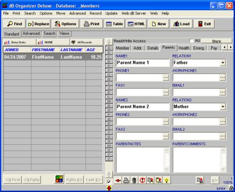junior membership, family information