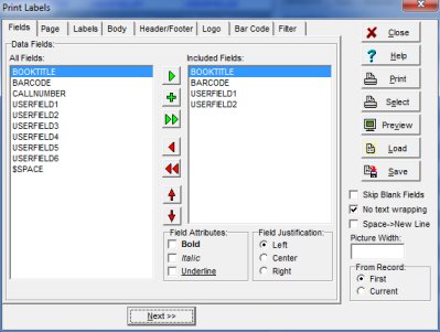 library label printer select data field