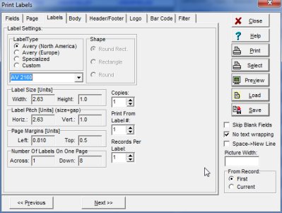 library label, select label type