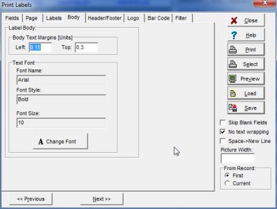 library label printer text size, font size