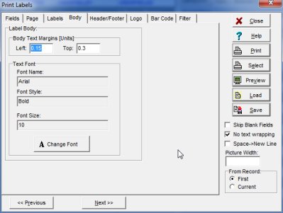 library label printer text size, font size