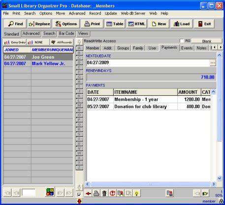 member payments, contributions