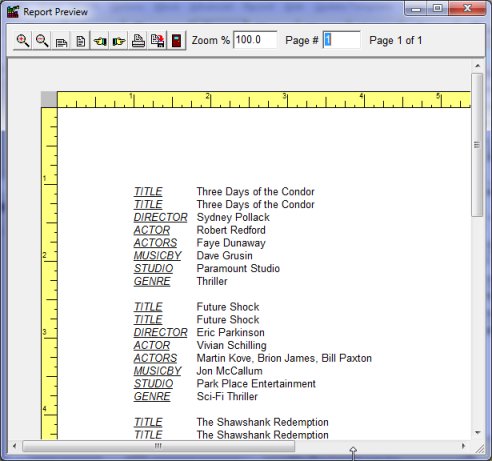 Movie software report preview