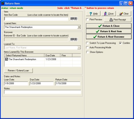 movie database, library transactions