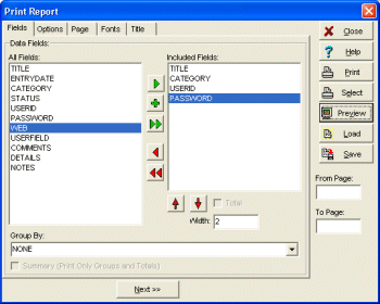 password software print report