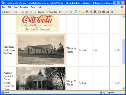 postcard html table with report with images