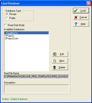 project cost database manager, load database