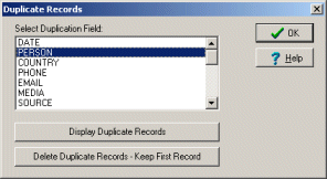 Recipe software, find duplicate records