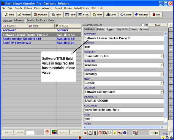 software title database