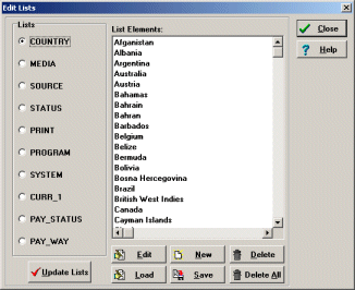 Sport Cards software, edit lists