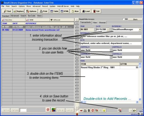 stockroom, warehouse: enter incoming transaction general information