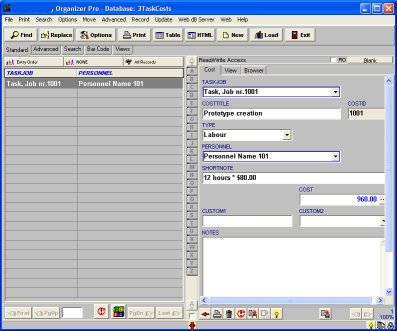 task/job cost database