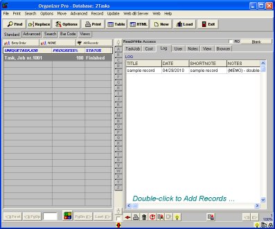 task job database, activity log