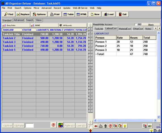 task and job cost