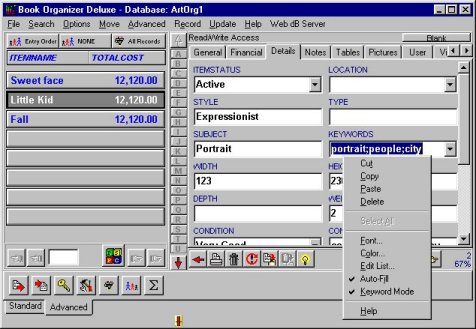 New feature, Organizer Deluxe: Keyword Mode