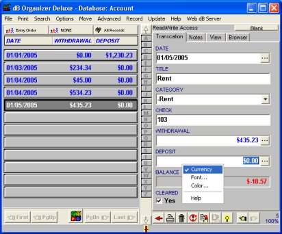 numeric field, currency character